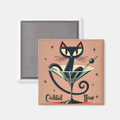 Atomic Futuristic Space Age Black Cat Martini Magneet (Voorkant / Achterkant)