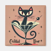Atomic Futuristic Space Age Black Cat Martini Magneet (Voorkant)