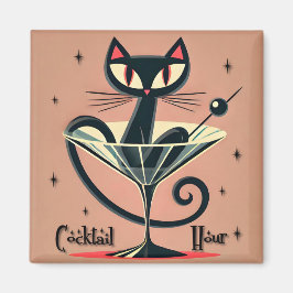 Atomic Futuristic Space Age Black Cat Martini Magneet