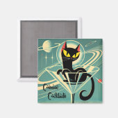 Atomic Futuristic Space Age Black Cat Martini Magneet (Voorkant / Achterkant)