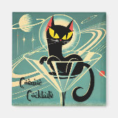 Atomic Futuristic Space Age Black Cat Martini Magneet (Voorkant)