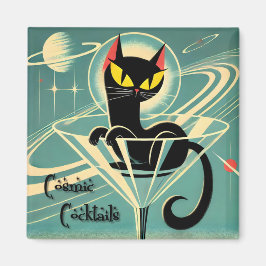 Atomic Futuristic Space Age Black Cat Martini Magneet