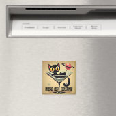 Atomic Futuristic Space Age Black Cat Martini Magneet (Insitu (Vaatwasser))