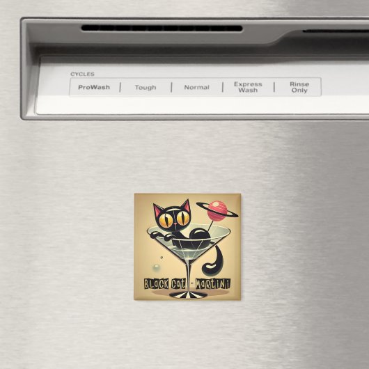 Atomic Futuristic Space Age Black Cat Martini Magneet (Insitu (Vaatwasser))