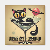 Atomic Futuristic Space Age Black Cat Martini Magneet (Voorkant)
