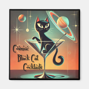 Atomic Futuristic Space Age Black Cat Martini Magneet