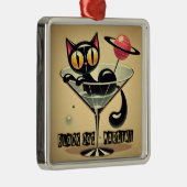 Atomic Futuristic Space Age Black Cat Martini Metalen Ornament (Rechts)
