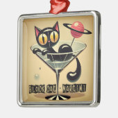 Atomic Futuristic Space Age Black Cat Martini Metalen Ornament (Links)