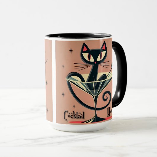 Atomic Futuristic Space Age Black Cat Martini Mok (Voorkant rechts)