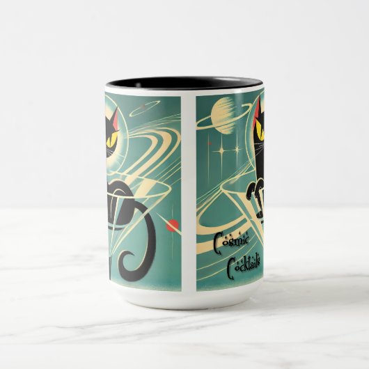 Atomic Futuristic Space Age Black Cat Martini Mok (Midden)