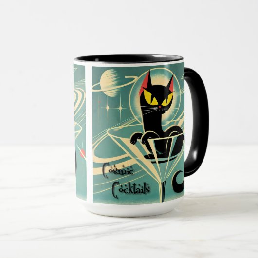Atomic Futuristic Space Age Black Cat Martini Mok (Voorkant rechts)