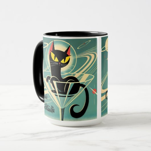 Atomic Futuristic Space Age Black Cat Martini Mok (Voorkant links)