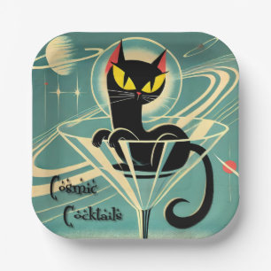 Atomic Futuristic Space Age Black Cat Martini Papieren Bordje