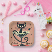 Atomic Futuristic Space Age Black Cat Martini Papieren Bordje (Feest)