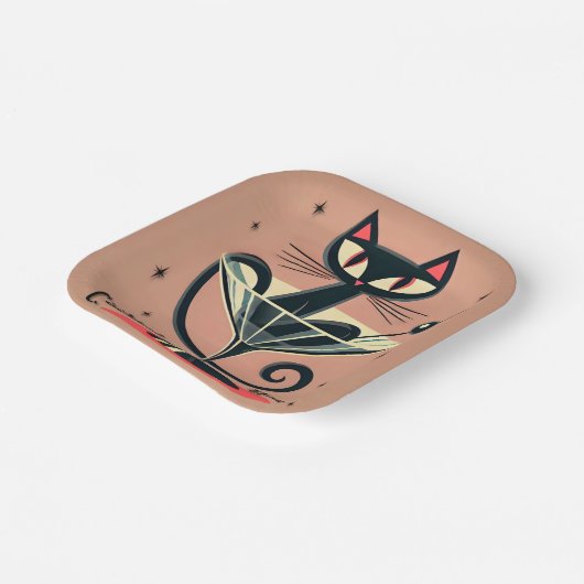 Atomic Futuristic Space Age Black Cat Martini Papieren Bordje (Gebogen)