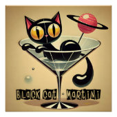 Atomic Futuristic Space Age Black Cat Martini Perfect Poster (Voorkant)