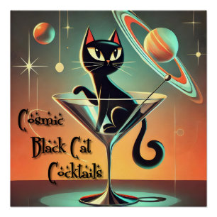 Atomic Futuristic Space Age Black Cat Martini Perfect Poster