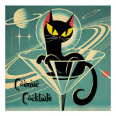 Atomic Futuristic Space Age Black Cat Martini Perfect Poster (Voorkant)