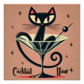 Atomic Futuristic Space Age Black Cat Martini Perfect Poster (Voorkant)