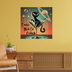 Atomic Futuristic Space Age Black Cat Martini Poster