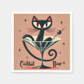 Atomic Futuristic Space Age Black Cat Martini Servet (Voorkant)