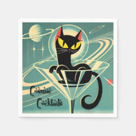 Atomic Futuristic Space Age Black Cat Martini Servet