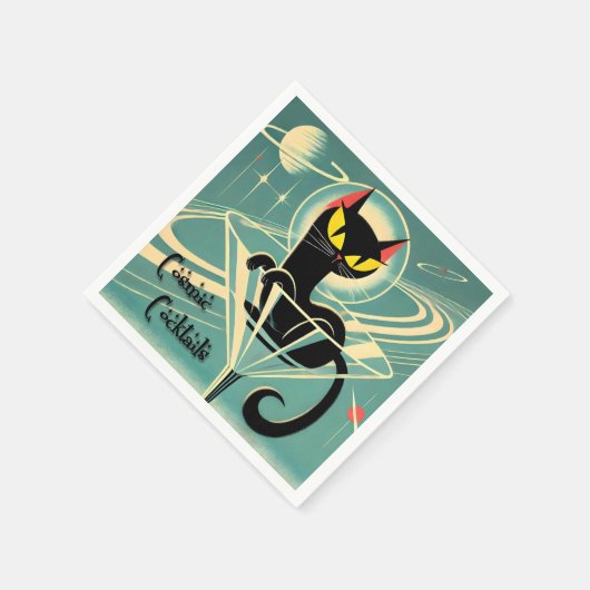 Atomic Futuristic Space Age Black Cat Martini Servet (Hoek)
