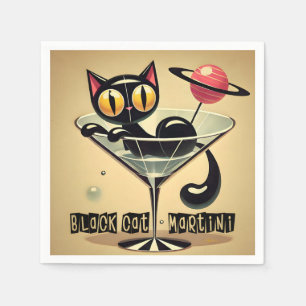 Atomic Futuristic Space Age Black Cat Martini Servet