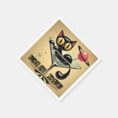 Atomic Futuristic Space Age Black Cat Martini Servet (Hoek)