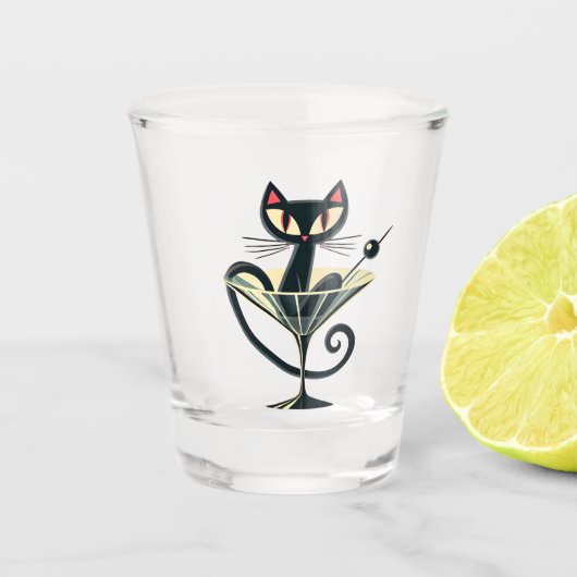 Atomic Futuristic Space Age Black Cat Martini Shot Glas (Voorkant)