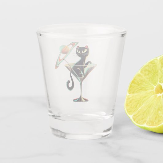 Atomic Futuristic Space Age Black Cat Martini Shot Glas (Achterkant)