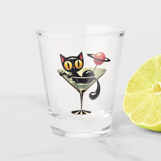 Atomic Futuristic Space Age Black Cat Martini Shot Glas (Voorkant)