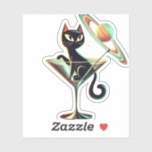 Atomic Futuristic Space Age Black Cat Martini Sticker (Vel)