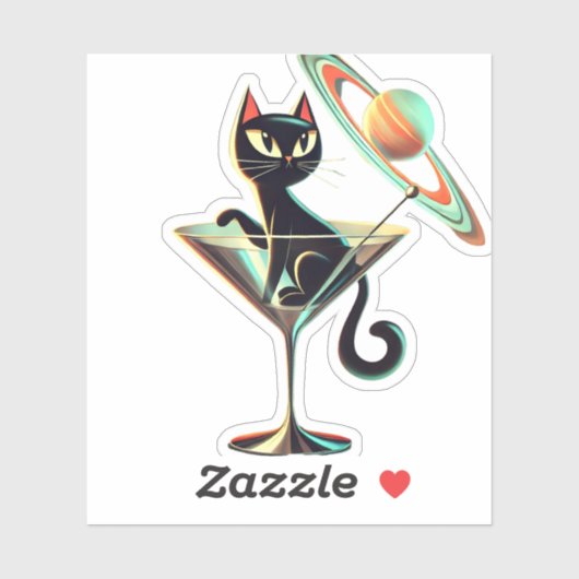 Atomic Futuristic Space Age Black Cat Martini Sticker (Vel)