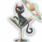Atomic Futuristic Space Age Black Cat Martini Sticker (Voorkant)