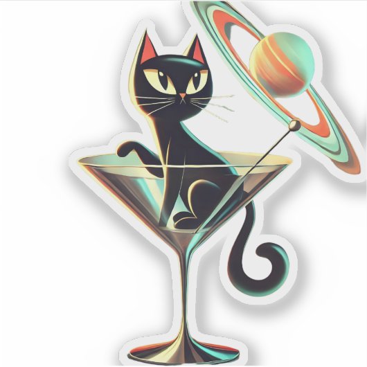 Atomic Futuristic Space Age Black Cat Martini Sticker (Voorkant)