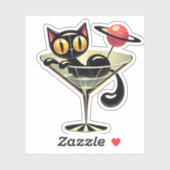 Atomic Futuristic Space Age Black Cat Martini Sticker (Vel)