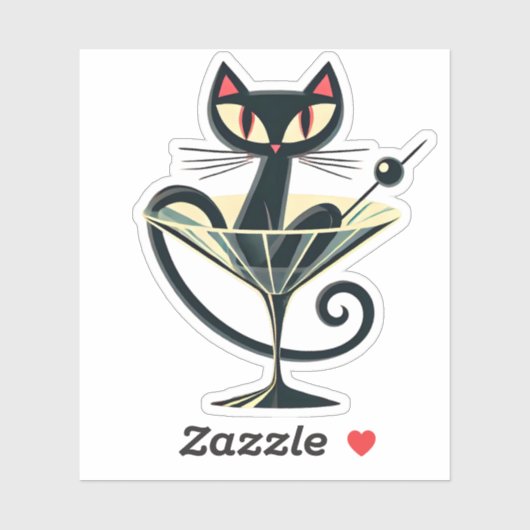Atomic Futuristic Space Age Black Cat Martini Sticker (Vel)