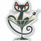 Atomic Futuristic Space Age Black Cat Martini Sticker (Voorkant)