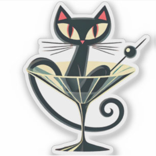 Atomic Futuristic Space Age Black Cat Martini Sticker