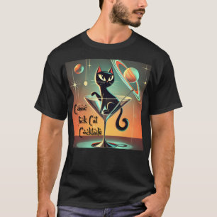 Atomic Futuristic Space Age Black Cat Martini T-shirt