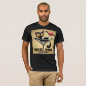 Atomic Futuristic Space Age Black Cat Martini T-shirt (Voorkant volledig)