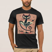 Atomic Futuristic Space Age Black Cat Martini T-shirt (Voorkant)