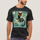 Atomic Futuristic Space Age Black Cat Martini T-shirt (Voorkant)