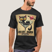 Atomic Futuristic Space Age Black Cat Martini T-shirt (Voorkant)