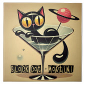 Atomic Futuristic Space Age Black Cat Martini Tegeltje (Voorkant)