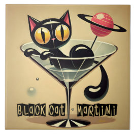 Atomic Futuristic Space Age Black Cat Martini Tegeltje