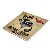 Atomic Futuristic Space Age Black Cat Martini Tegeltje (Zijkant)