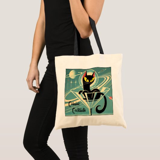 Atomic Futuristic Space Age Black Cat Martini Tote Bag (Voorkant (product))