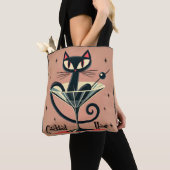 Atomic Futuristic Space Age Black Cat Martini Tote Bag (Dichtbij)